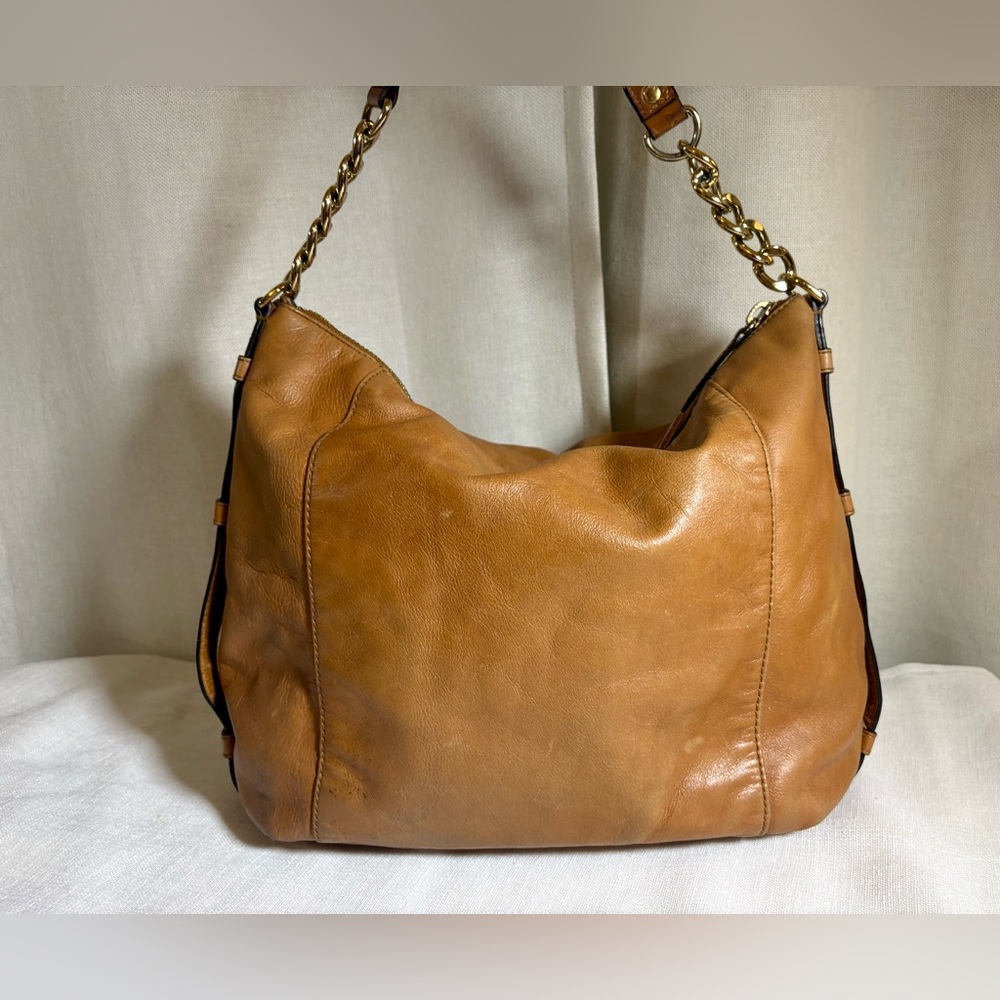 Michael Kors Bedford Large Leather Shoulder Bag Tan Luggage Brown Hobo - Picture 6 of 15